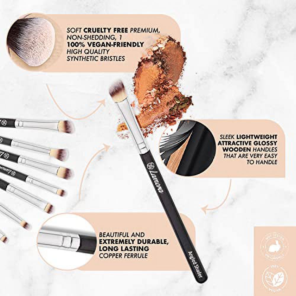 Lamora Make Up Eye Brush Set - Eyeshadow Eyeliner Blending Crease Kit - Best Choice 7 Piece Essentials - Pencil, Shader, Tapered, Definer - Vegan